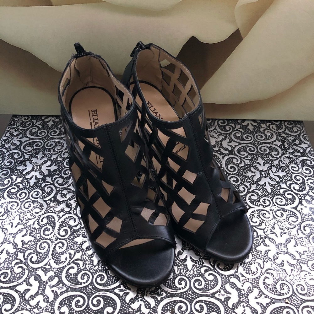 Eliana Bucci Italian Women’s Leather Cage Sandal Zip Black Ankle Booties Sexy 36